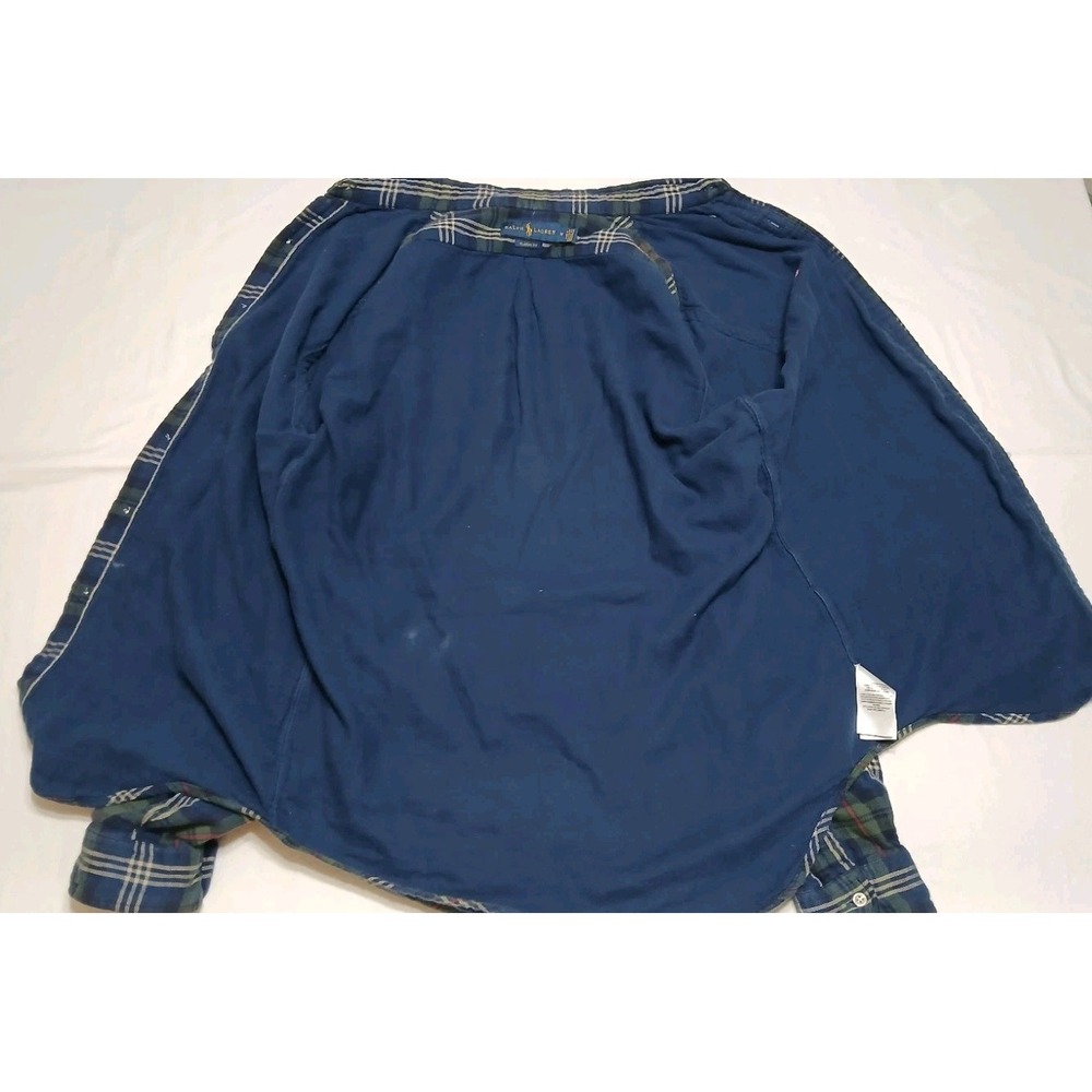 Polo Ralph Lauren Shirt Mens M Green Blue Tartan Plaid Cotton Lined Classic Fit - Picture 8 of 14